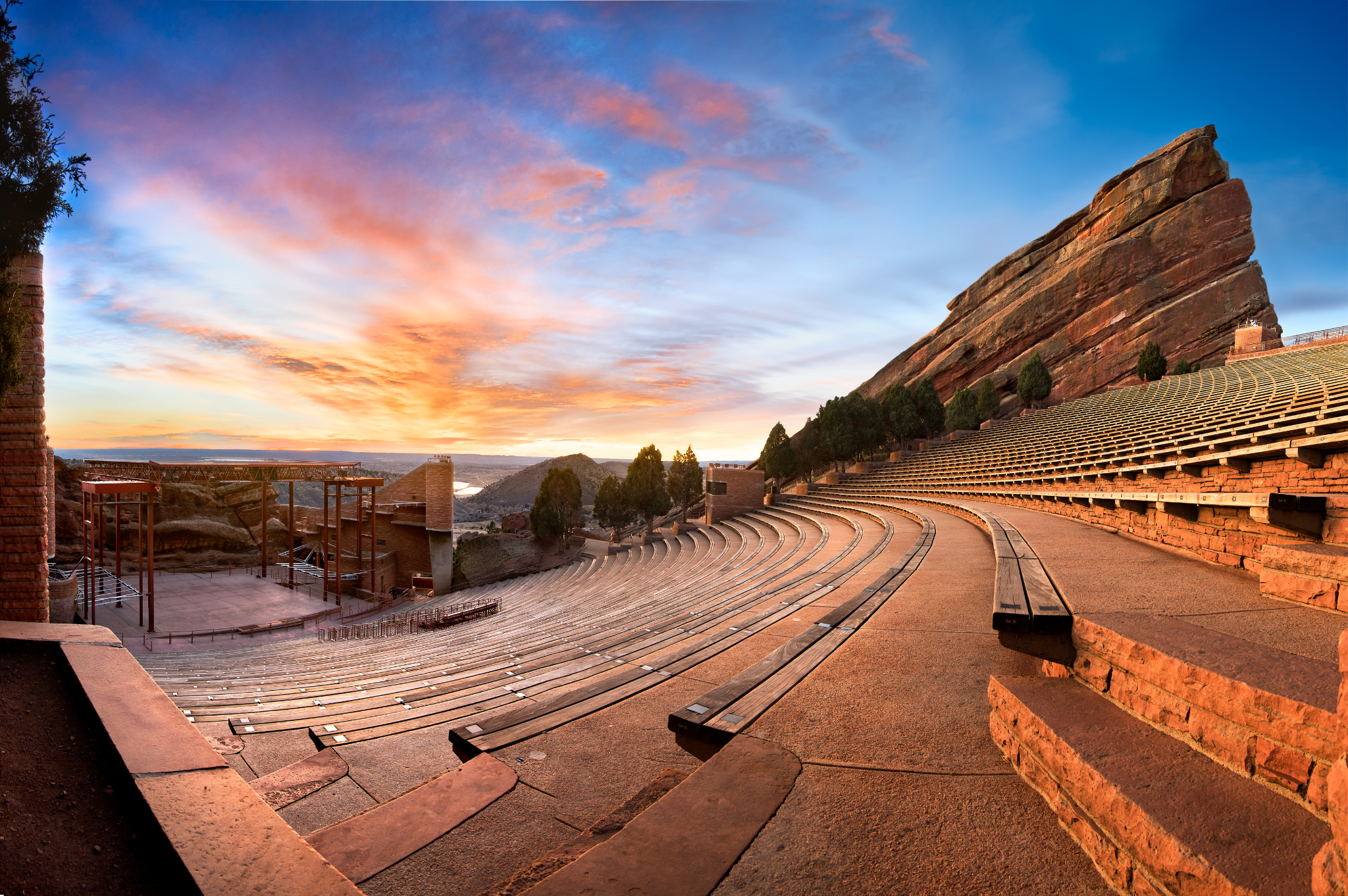 Red Rocks Amphitheatre in Morrison, Colorado at sunset